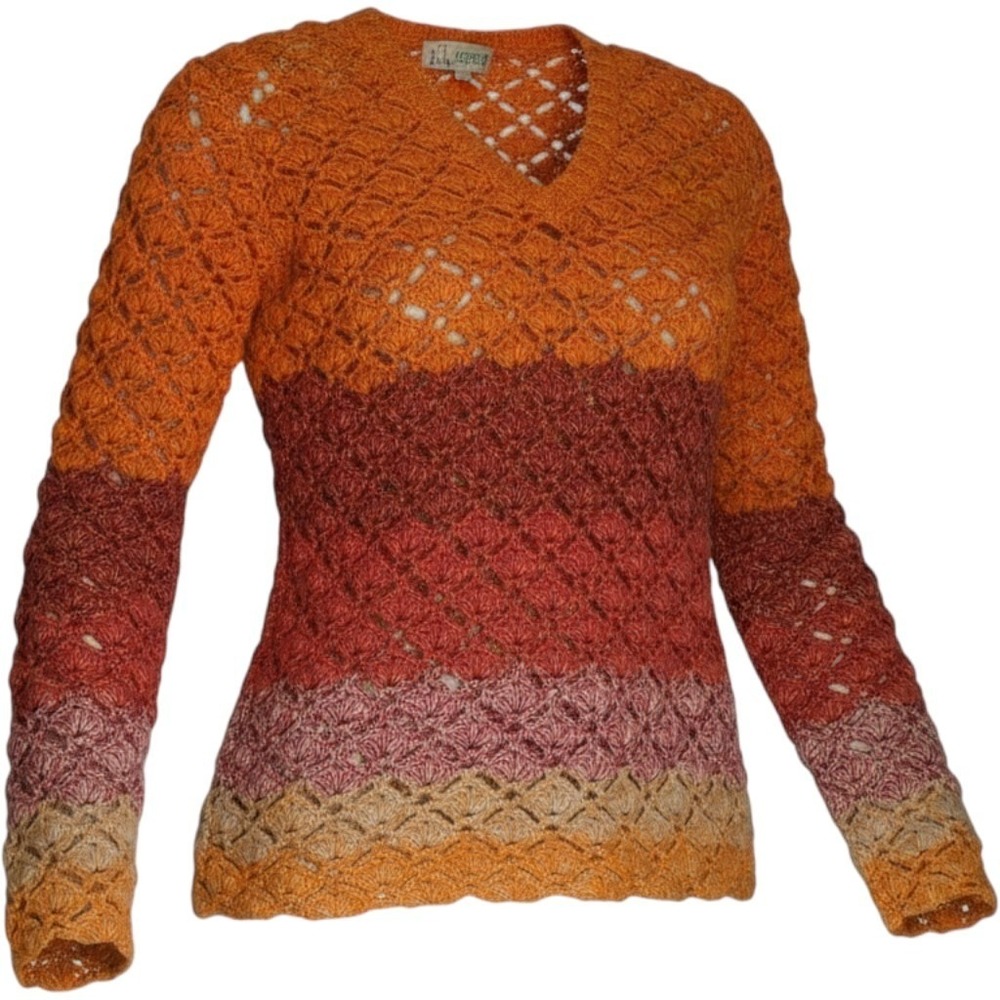 Vtg Cousin Johnny Crochet Sweater Sunset Stripe Boho Whimsigoth Festival Y2K
